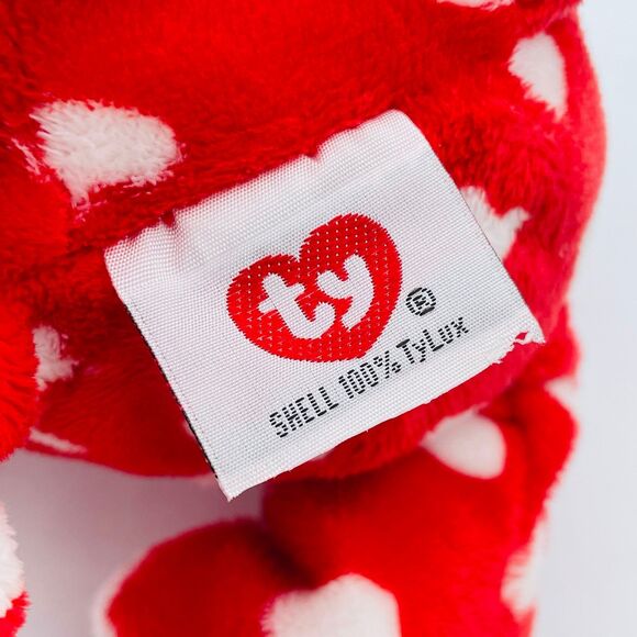 Ty Pluffies DREAMLY Red Teddy Bear White Hearts TySilk 2008 Stuffed Animal Plush - Picture 6 of 8